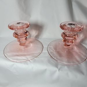 Vintage Pink Depression Glass Candlesticks Set of 2